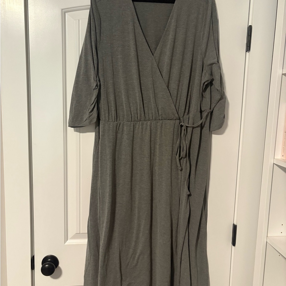 Terra & Sky Green Wrap Dress with Dolman Sleeves